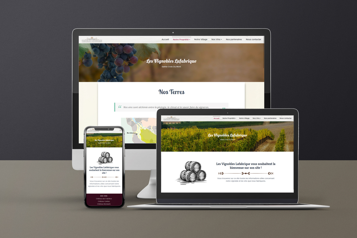 Mockup présentant la réalisation du site du vignoble Lafabrique